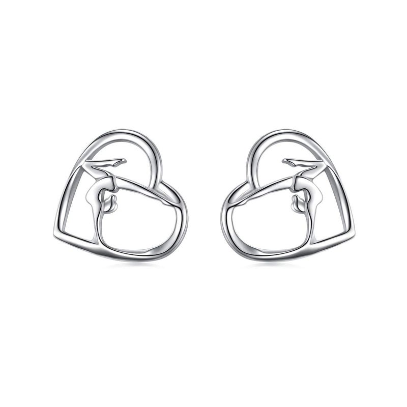 DAOCHONG S925 Sterling Silver Gymnastics Sport Love Heart Charm Stud Earrings Inspirational Jewelry Gifts for Womenï¼ŒGymnasts, Coaches - Image 1